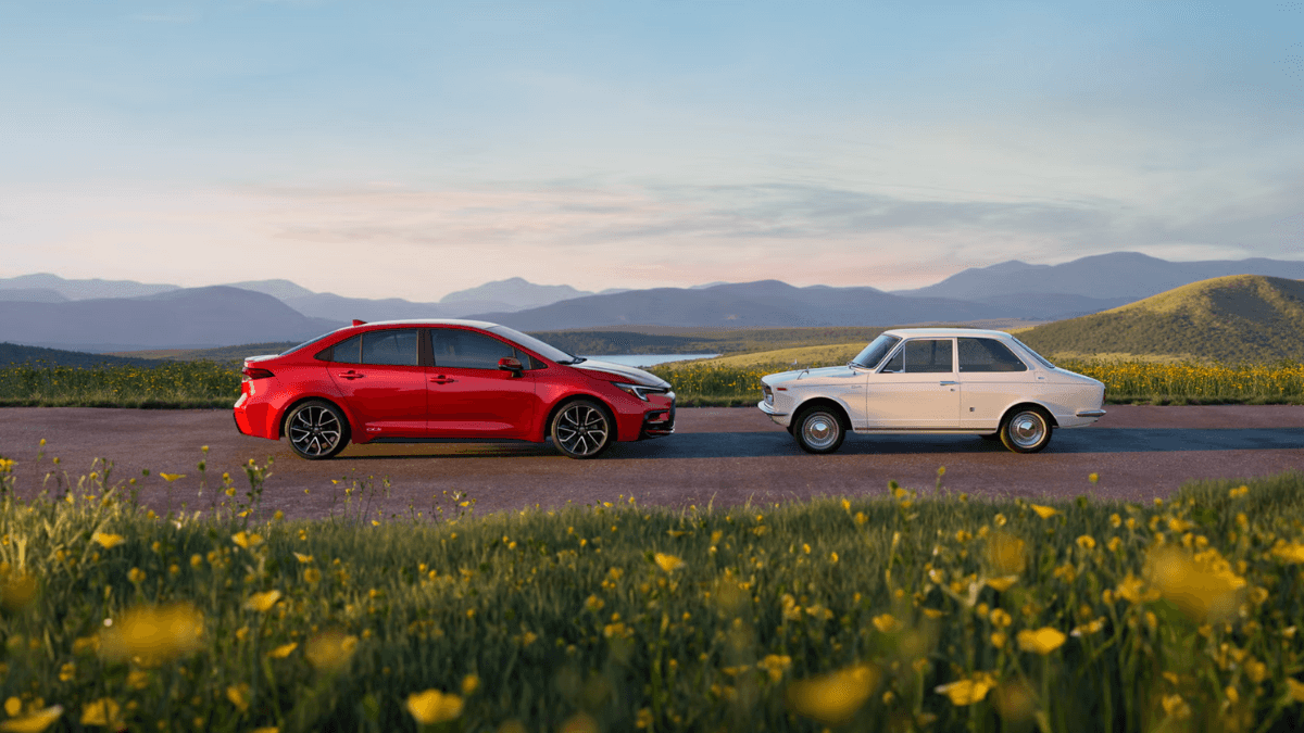 2027 Toyota Corolla an original Toyota Corolla in a flower field
