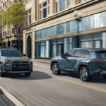 Toyota RAV4 models driving in opposite directions