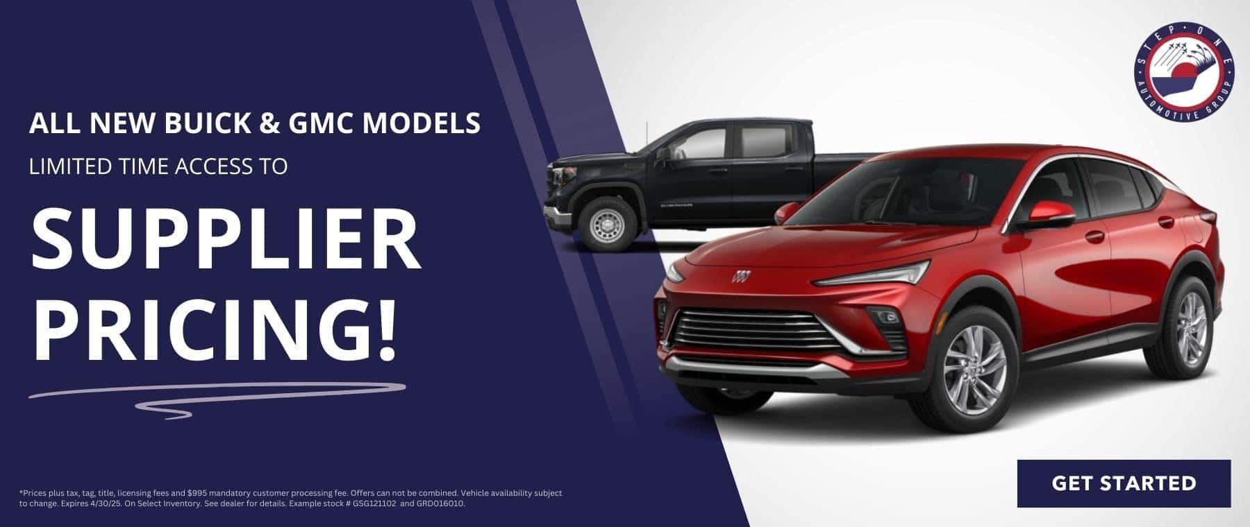 Take advantage of limited time access to supplier pricing at Step One Buick GMC Pensacola in Pensacola, FL. Select the image to view matching inventory.