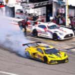 The #3 Mobil 1/SiriusXM Chevrolet Corvette C8.R driven by Antonio Garcia, Jordan Taylor and Tommy Milner races to a second place finish in the GTD Pro class Sunday, January 29, 2023 during the IMSA WeatherTech SportsCar Championship Series Rolex 24 at Daytona endurance race on the Daytona International Speedway Road Course in Daytona Beach, Florida. (Photo by Richard Prince for Corvette Racing)