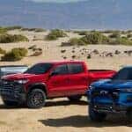 Chevrolet Colorado in silver, blue, red