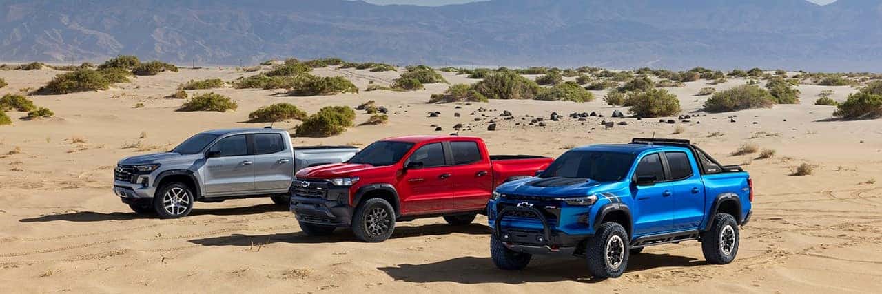Chevrolet Colorado in red, blue and silver