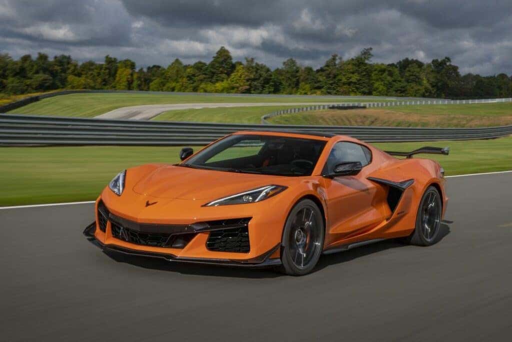 Chevrolet Corvette Z06 Parked Front 3/4 View on an Empty Race Track