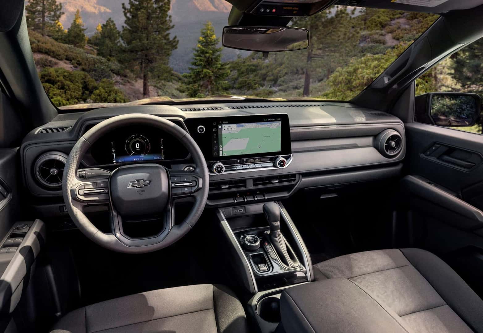 The Interior Of The Chevy Colorado ZR2's Interior With A High-Tech Touchscreen.