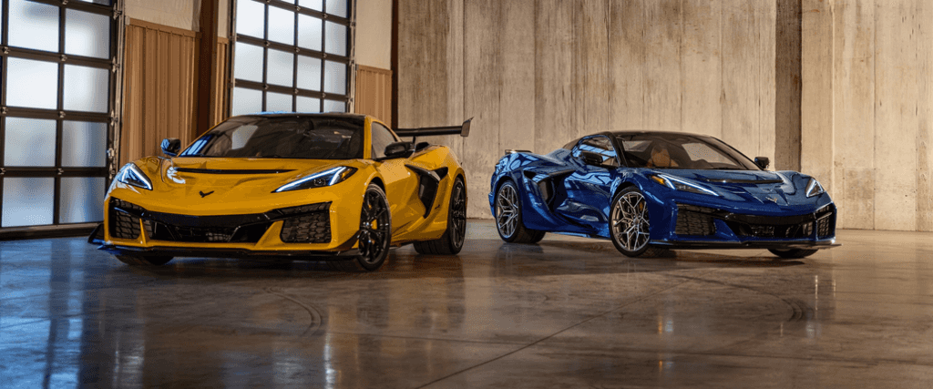 Two Chevrolet Corvette ZR1s Parked in a Garage