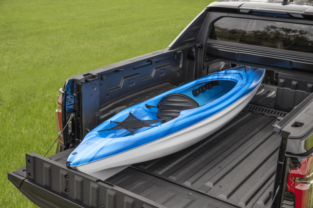 Chevrolet Silverado EV Rear Multi-Flex Tailgate Carrying a Kayak
