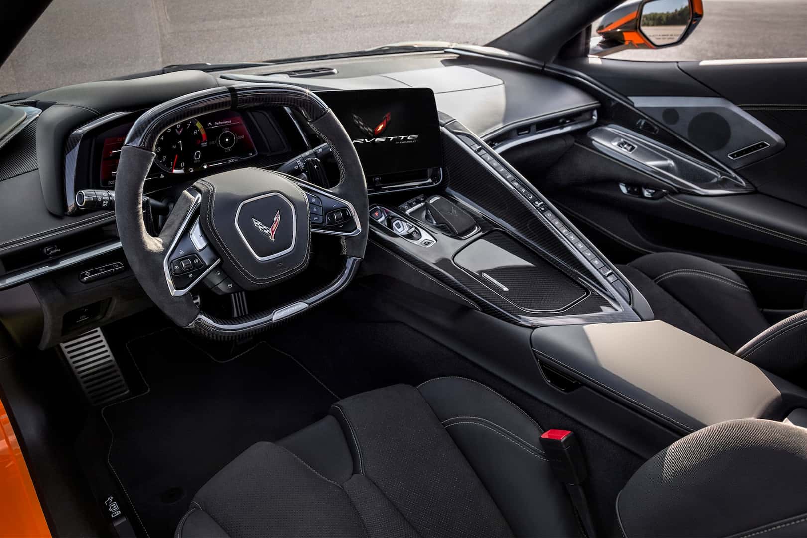 Close-up view of the infotainment screen in the 2024 Corvette Stingray.