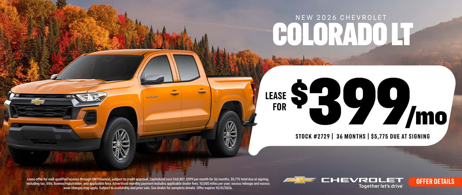 2026 Chevrolet Colorado LT   $399/month for 36 months