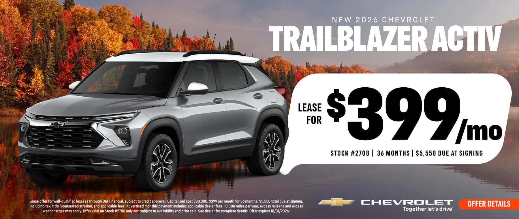 2026 Chevrolet Trailblazer ACTIV   $399/month for 36 months