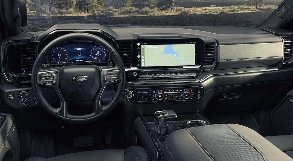 Driver's view of the cabin of a 2024 Chevy Silverado 1500.