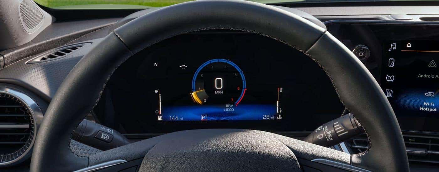 Close-up of the driver information center in a 2025 Chevy Trax for sale.