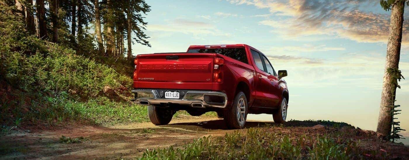 A red 2019 Chevy Silverado 1500 for sale near Ruston at an overlook.