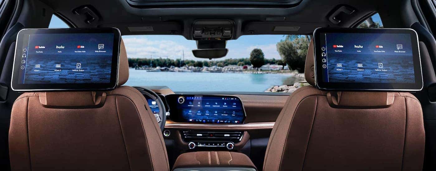 Rear infotainment displays inside a 2026 Chevy Suburban