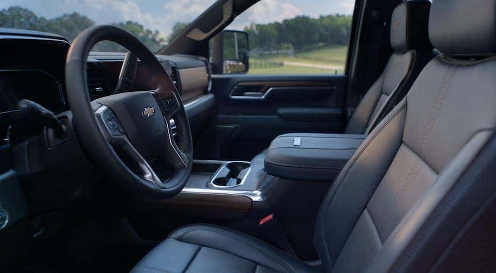 Black leather interior in a 2026 Chevy Silverado HD