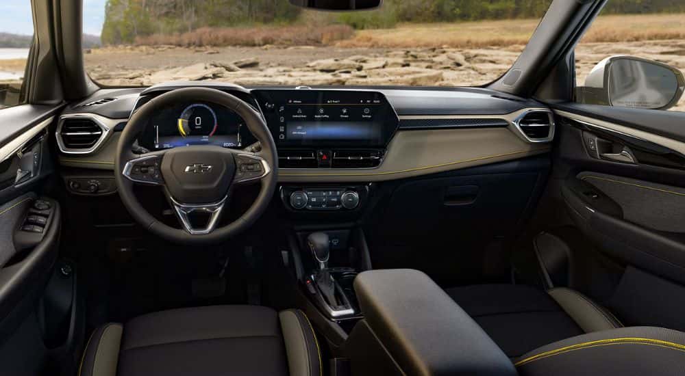 2026 Chevy Trailblazer front interior with infotainment screen.