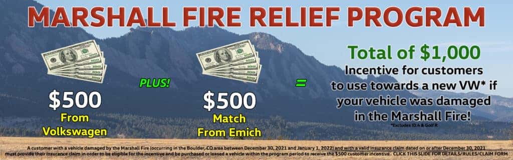 Marshall Fire Relief Program at Emich VW of Boulder Marshall Fire Relief Program