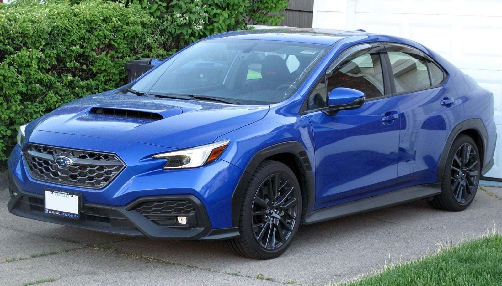 2026 Subaru WRX in World Rally Blue, front three-quarter view