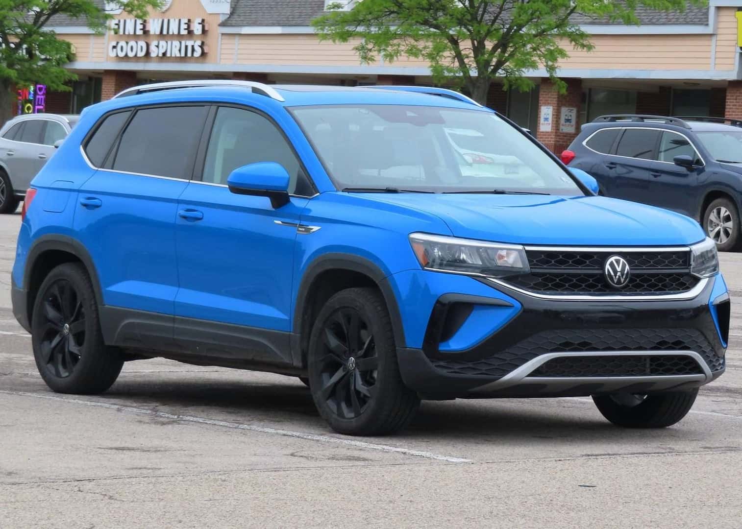 2026 Volkswagen Taos in blue, front three-quarter view