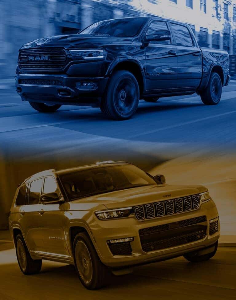 A Ram 1500 above a Jeep Grand Cherokee.