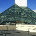 View of the outside of the Rock and Roll Hall of Fame in Cleveland, Ohio