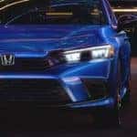 Front view photo of a blue 2022 Honda Civic sedan
