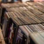 Crate of various records being sold at a local record store in Cleveland