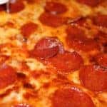 Up close photo of a pepperoni pizza