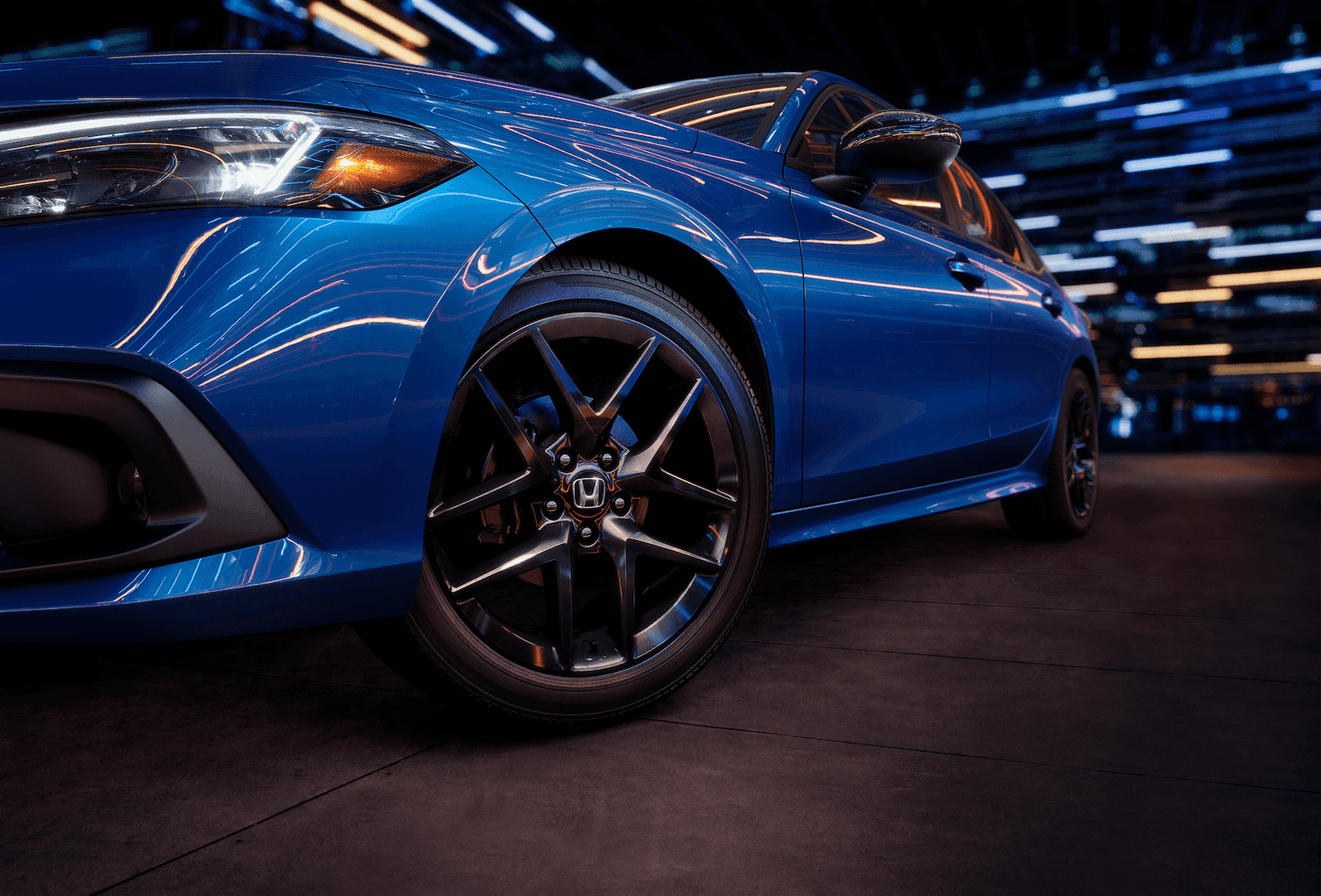 Close-up of a blue Honda Civic