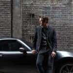 Gray Mazda Miata Sports Car Man Black Wall Black Suit