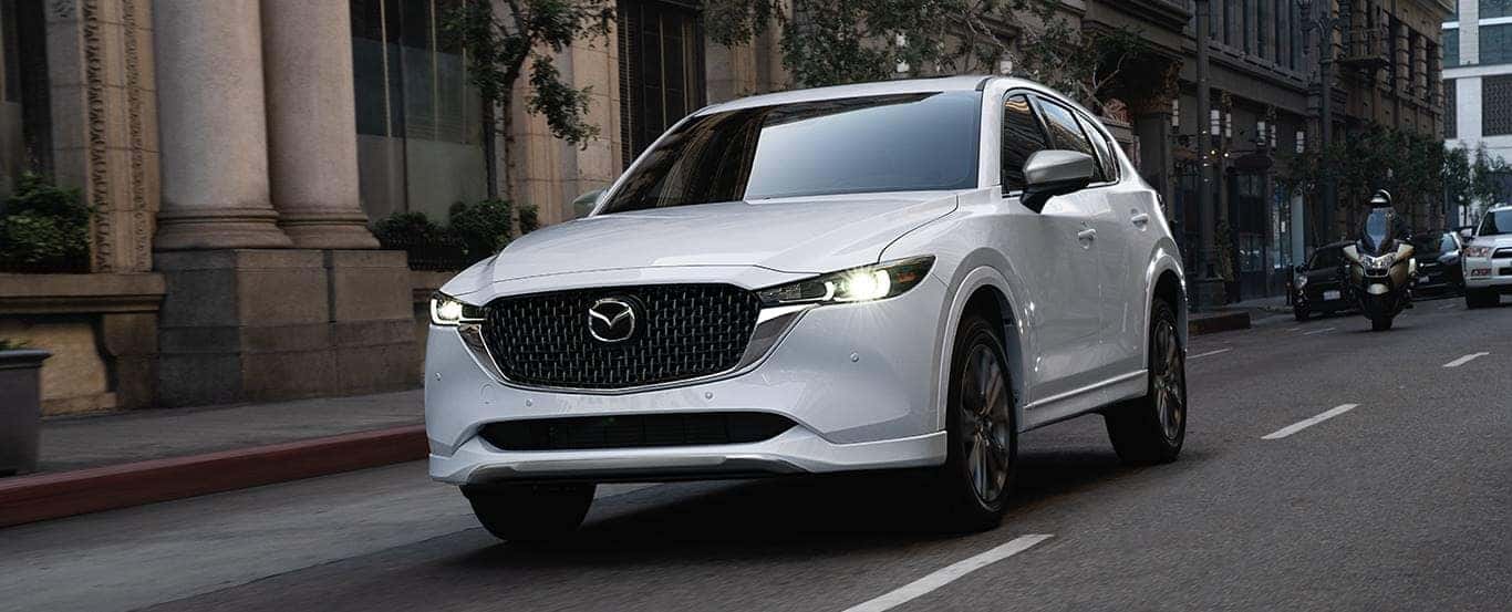 White Mazda CX-5 SUV Buildings