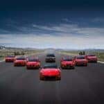 Red Mazda Vehicles Horses Blue Sky Mountains