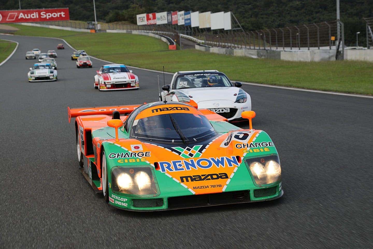 Multi Colored Mazda Sports Cars Grass Race Track