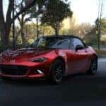 Red Mazda MX-5 Sports Car Trees