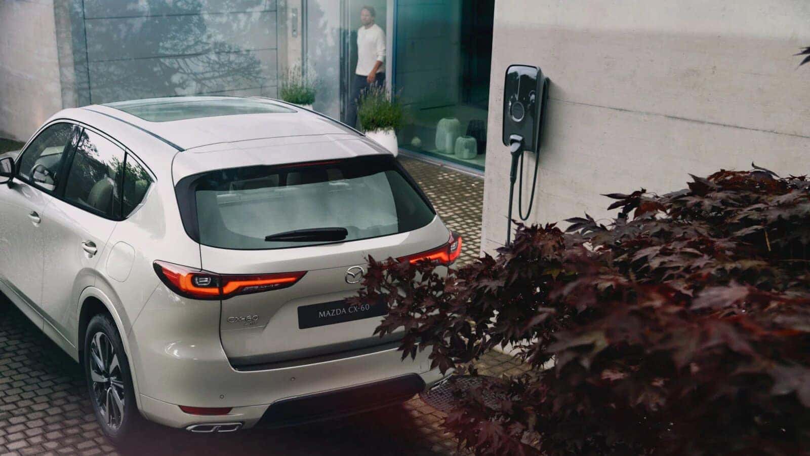 White Mazda CX-60 SUV Red Leaves Plug-In Man 
