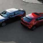 Red Hatchback Silver Sedan Mazda 3