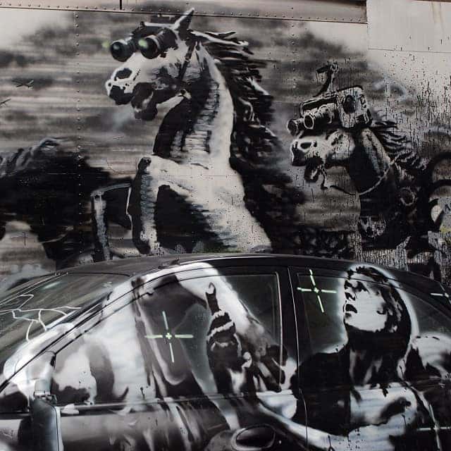 Black and White Graffiti Banksy Art Mazda Door