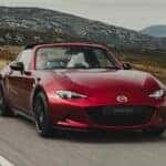 Red Mazda MX-5 Miata Sports Car Green White Mountains