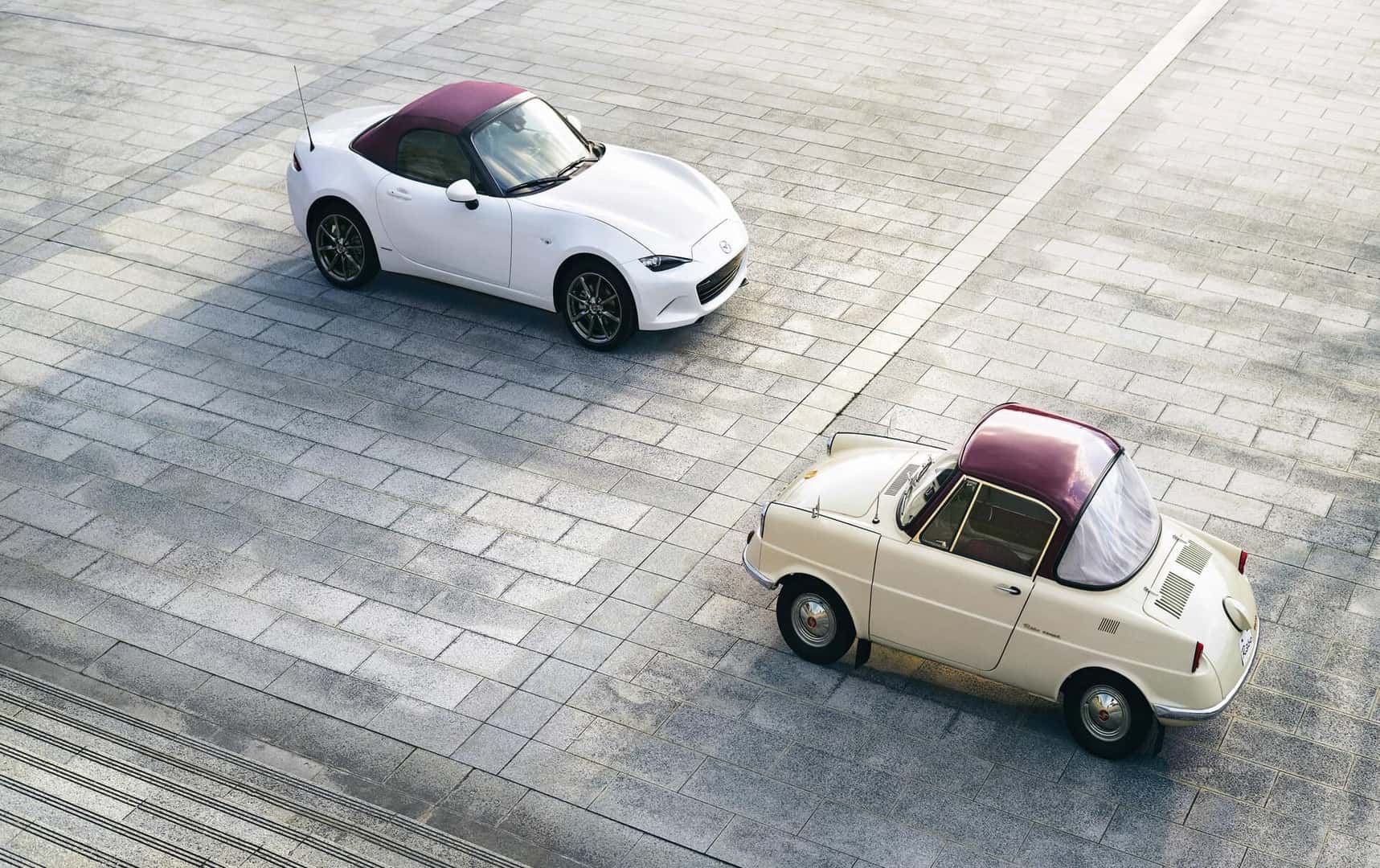 White and Off-White Mazda MX-5 Miata Sports Car