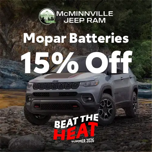 15% Off Mopar Batteries at McMinnville Jeep Ram