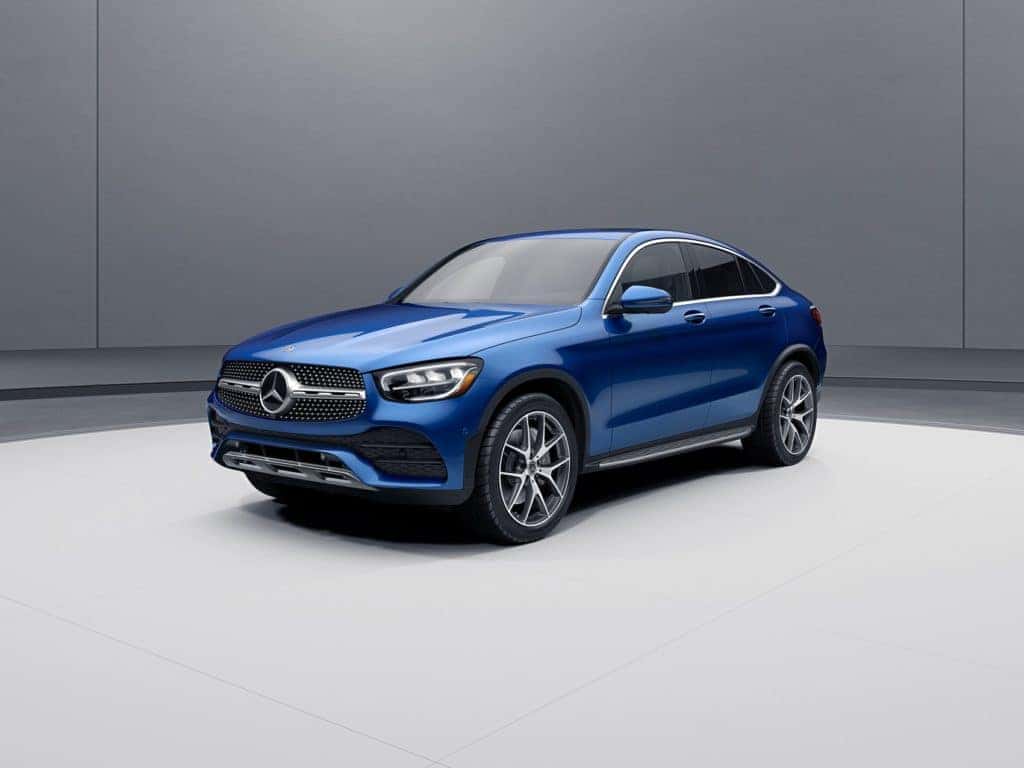 Side view of a 2022 Mercedes-Benz GLC in blue