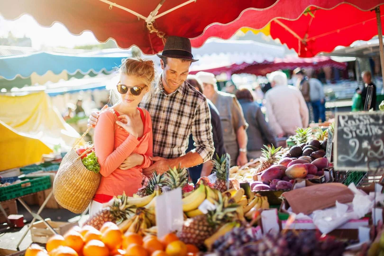Farmers Market Couple Shopping