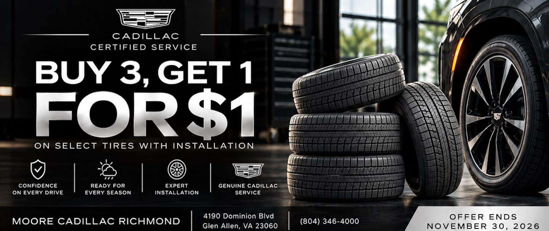 Buy 3, Get 1 for $1 on select tires with installation