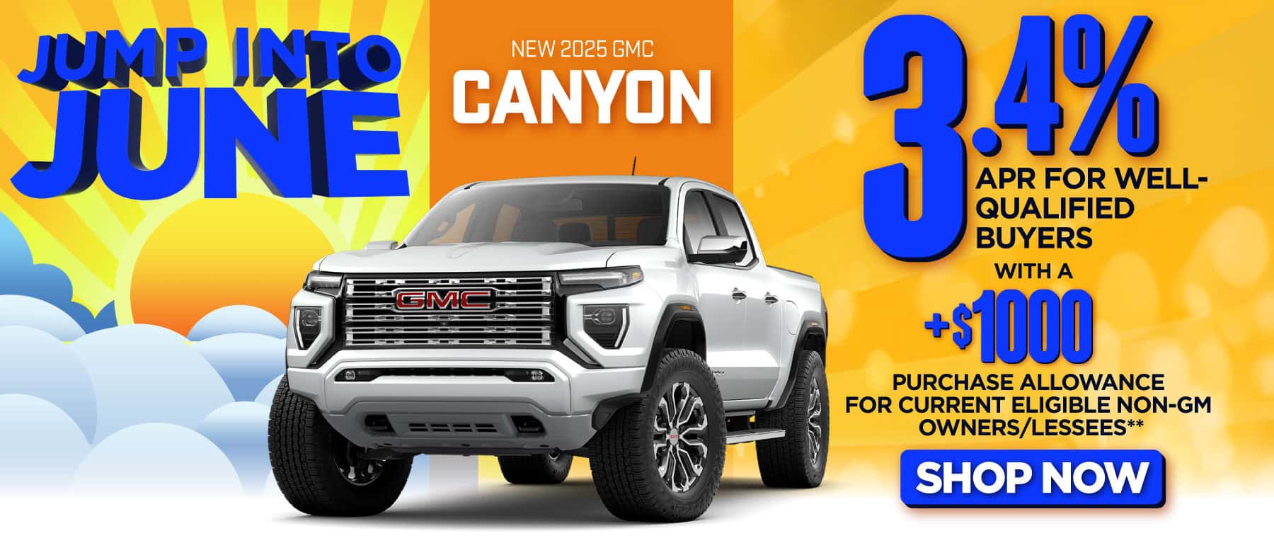 New 2025 GMC Canyon "Finance 3.40% APR for well-qualified buyers.* + $1,000 Purchase Allowance for current eligible non GM-owners/lessees**"