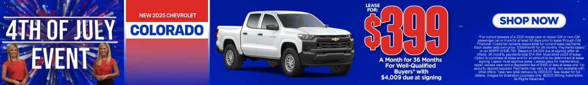 New 2025 Chevrolet Colorado Lease for $399/month for 36 months for well-qualified buyers* $4,009 due at signing