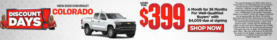 New 2025 Chevrolet Colorado Lease for $399/month for 36 months for well-qualified buyers* $4,009 due at signing