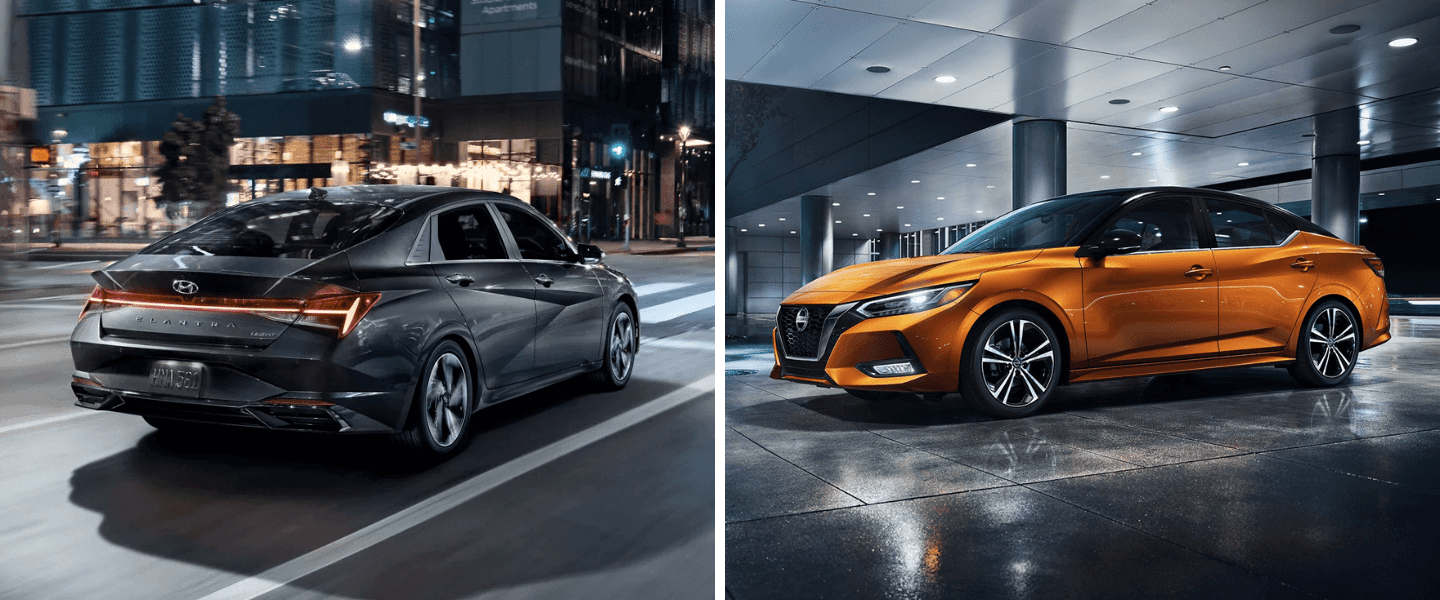 Gray Hyundai Elantra vs. orange Nissan Sentra