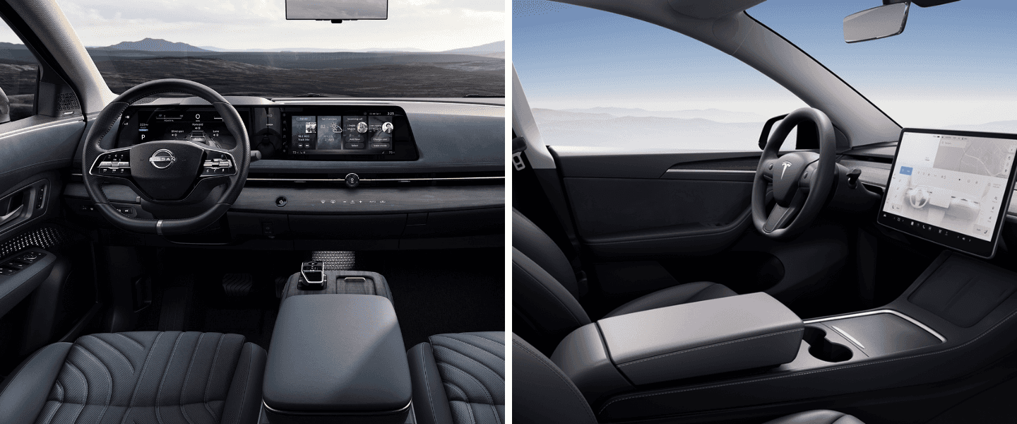 Nissan ARIYA interior vs. Tesla Model Y interior