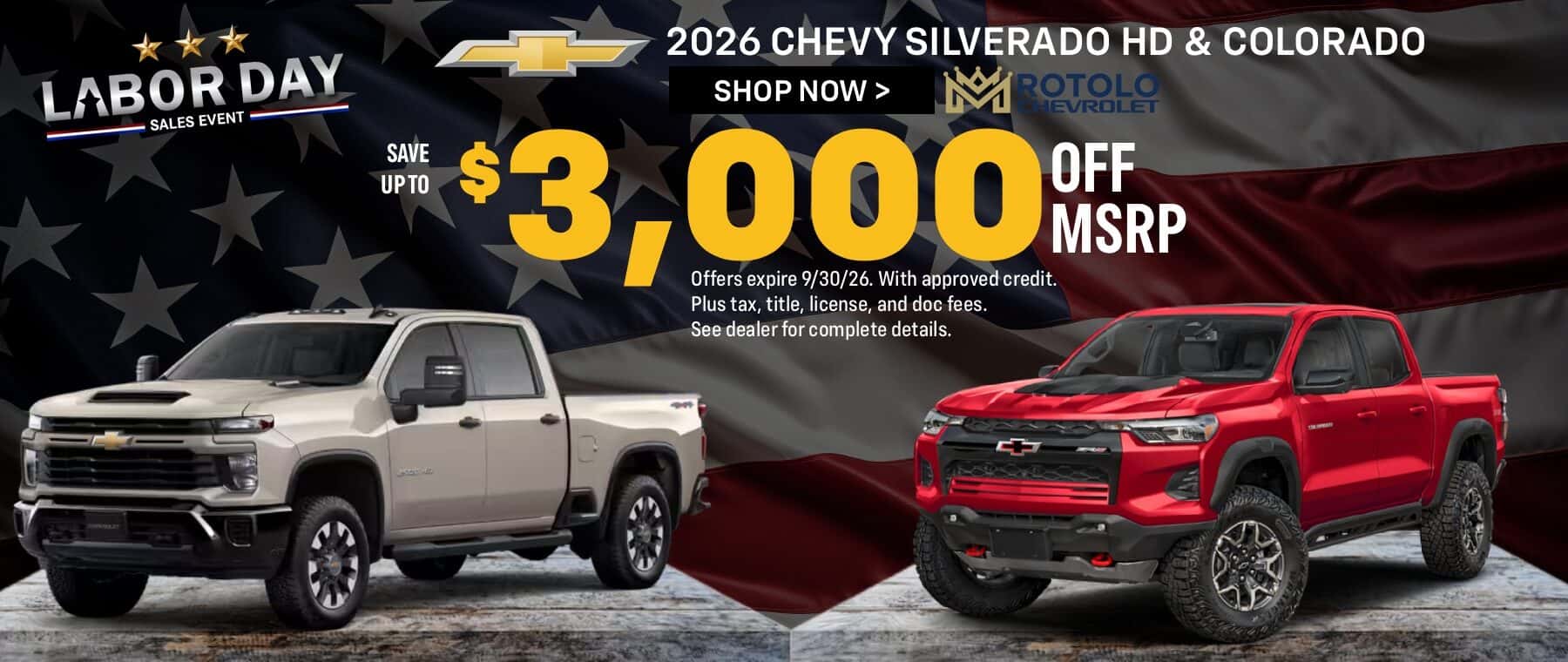 $3,000 off MSRP on New 2026 Silverado HD & Colorado