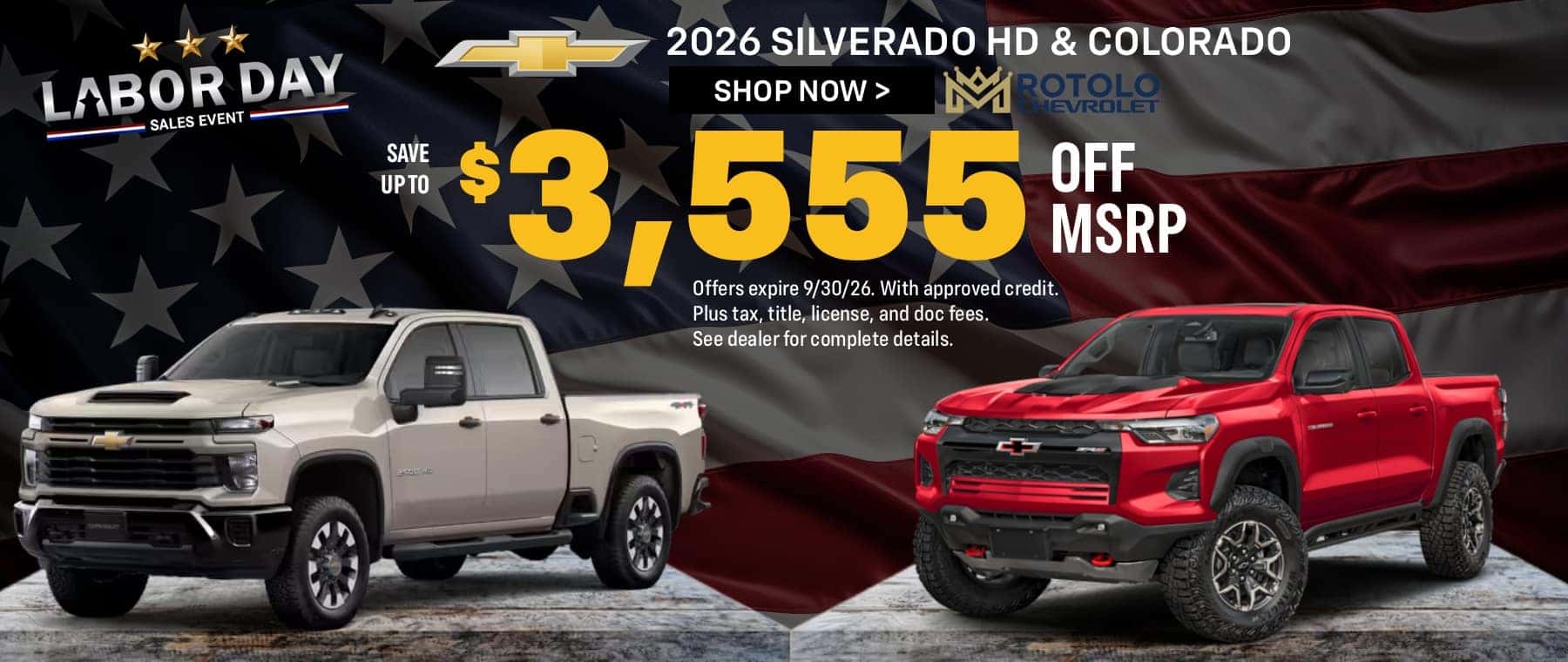 $3,555 off MSRP on New 2026 Silverado HD & Colorado