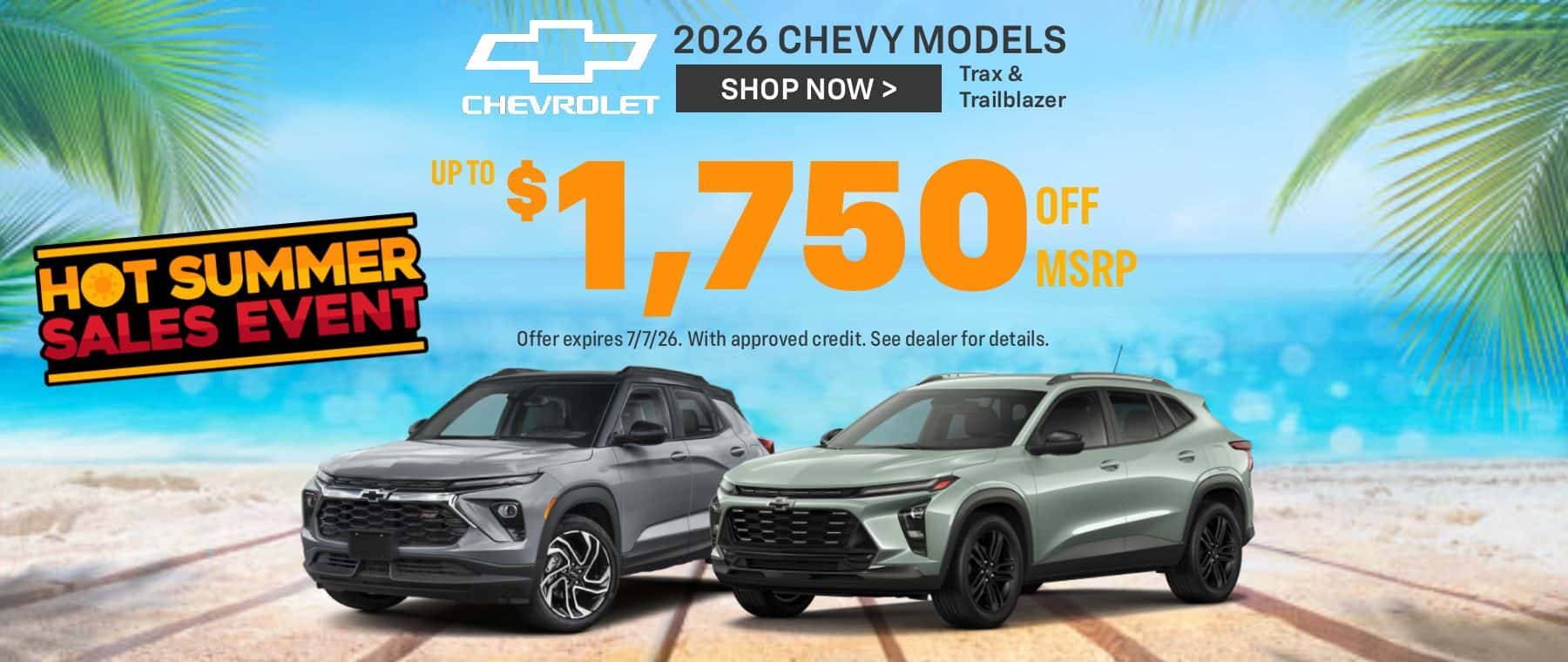 Save up to $1,750 off MSRP on 2026 Trax or Trailblazer